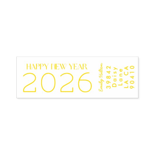 Happy New Year 2026 YELLOW-Adresse Permastempel (Design)