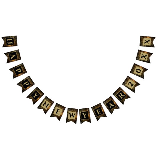 Happy New Year 20XX Gold & Black Fireworks Wimpelkette (Alle)