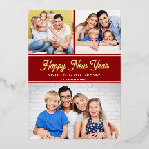 Happy New Year 3 Fotos Red Gold Foil Tour Card