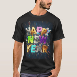 Happy New Year 3D Metallic Text – Festive Celebrat T-Shirt