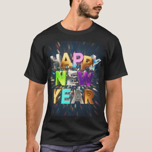 Happy New Year 3D Metallic Text – Festive Celebrat T-Shirt (Vorderseite)