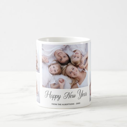 Happy New Year 4 Foto Collage Modern Kaffeetasse (Mittel)