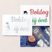 Happy New Year - auf Ungarisch Folienkarte (Anzeige)