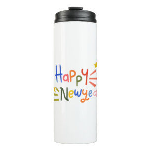 Happy New Year Aufkleber Typografie, festlich Thermosbecher