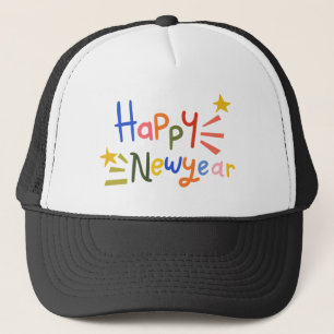 Happy New Year Aufkleber Typografie, festlich Truckerkappe