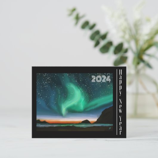 Happy New Year - Aurora Borealis Card Postkarte (Stehend Vorderseite)
