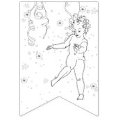 Happy New Year B&W Handgezeichnete Tanzkönigin Wimpelkette (Zweite Fahne)