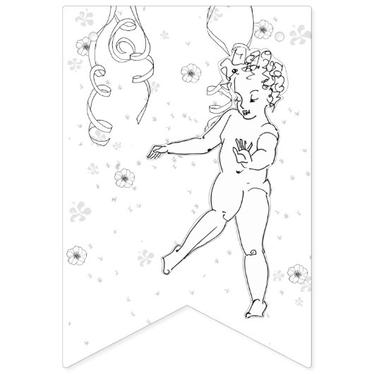 Happy New Year B&W Handgezeichnete Tanzkönigin Wimpelkette (Zweite Fahne)