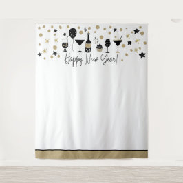 Happy New Year Backdrop Fotos Gold Schwarz-weiß Wandteppich