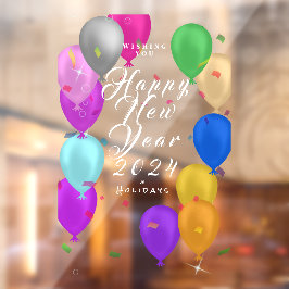 Happy New Year Balloon Banner Fensteraufkleber