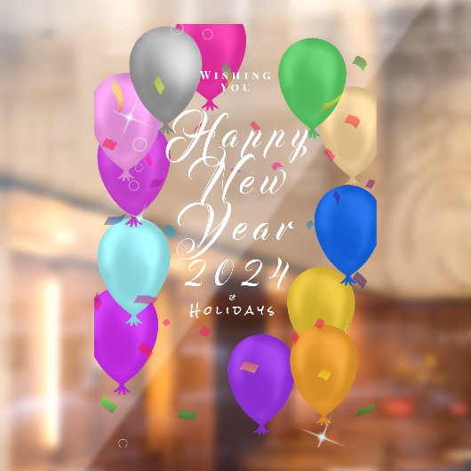 Happy New Year Balloon Banner Fensteraufkleber (Blatt 2)