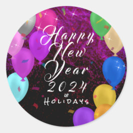 Happy New Year Balloon Runder Aufkleber