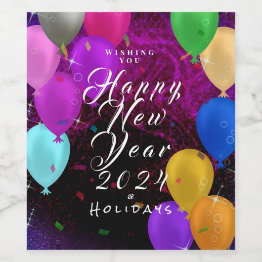 Happy New Year Balloon Weinetikett (Einzelnes Label)
