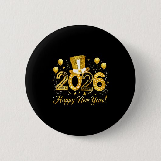 Happy New Year Balloons Party 2026 Together Family Button (Vorderseite)
