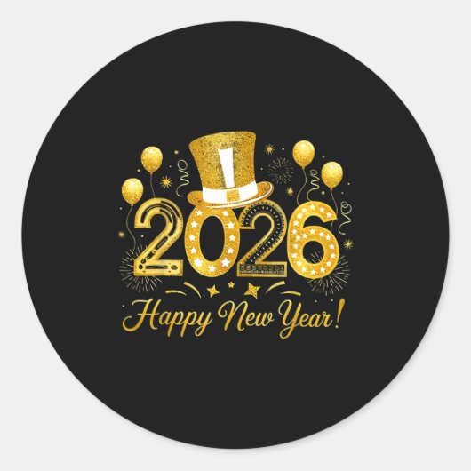 Happy New Year Balloons Party 2026 Together Family Runder Aufkleber (Vorderseite)