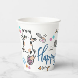 Happy New Year between Kittens Balanced on a Yarn Pappbecher