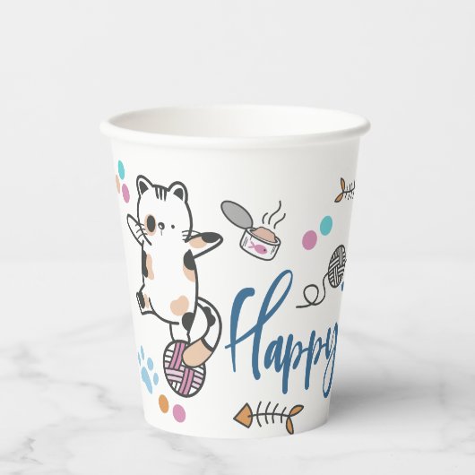 Happy New Year between Kittens Balanced on a Yarn Pappbecher (Vorderseite)