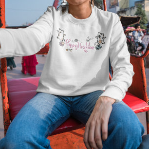 Happy New Year between Kittens Balanced on a Yarn Sweatshirt