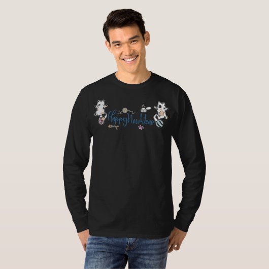 Happy New Year between Kittens Balanced on a Yarn T-Shirt (Vorne ganz)