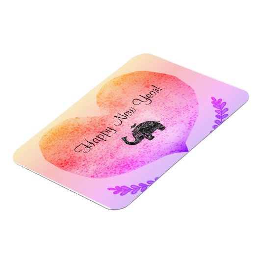 Happy New Year Big Heart & Elephant Doodle Magnet (Linke Seite)