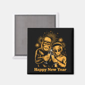 Happy New Year Bigfoot And Alien Sasquatch Firewor Magnet (Vorderseite/Rückseite)