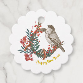 Happy New Year Bird Wreath Geschenkanhänger
