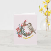 Happy New Year Bird Wreath Karte (Gelbe Blume)