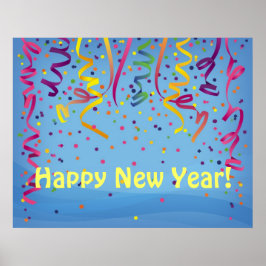Happy New Year & Birthday Confetti Banner Poster