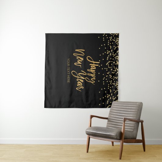 Happy New Year black and gold Backdrop banner Wandteppich (Beispiel (Horizontal))