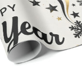 Happy New Year Black and Gold Snowflake  Geschenkpapier (Rolleneckpunkt)