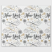 Happy New Year Black and Gold Snowflake Geschenkpapier (Flach)