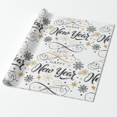 Happy New Year Black and Gold Snowflake Geschenkpapier (Ungerollt)