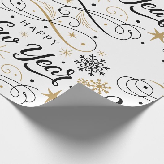 Happy New Year Black and Gold Snowflake Geschenkpapier (Ecke)