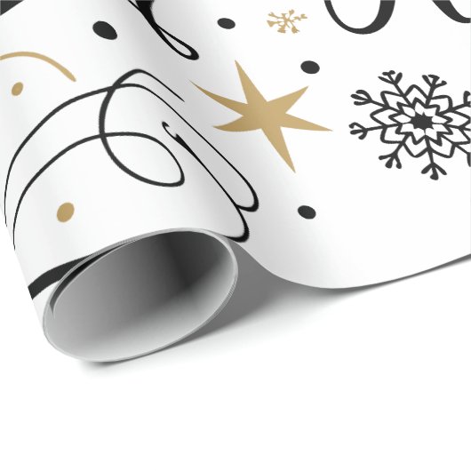 Happy New Year Black and Gold Snowflake Geschenkpapier (Rolleneckpunkt)