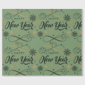 Happy New Year Black and Gold Snowflake  Geschenkpapier (Flach)