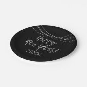 Happy New Year Black and Silver Foil String Lights Pappteller (Schrägansicht)