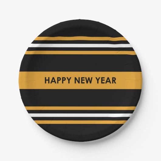 Happy New Year Black and Yellow Pappteller (Vorderseite)