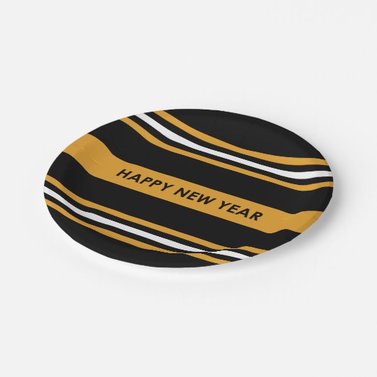 Happy New Year Black and Yellow Pappteller (Schrägansicht)