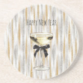 Happy New Year Black Bow Gold Silver Champagne Getränkeuntersetzer (Vorne)