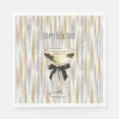 Happy New Year Black Bow Gold Silver Champagne Serviette (Vorderseite)