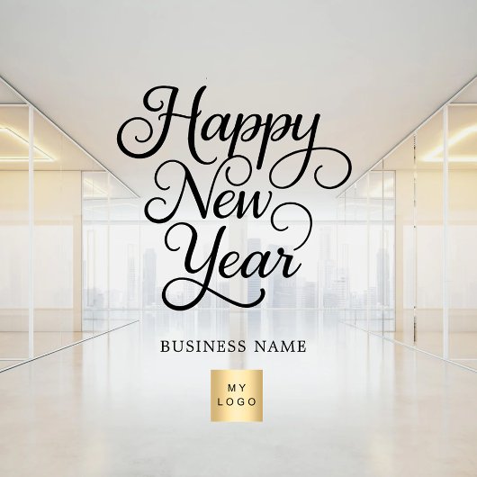 Happy New Year Black Business Logo deutlich Fensteraufkleber