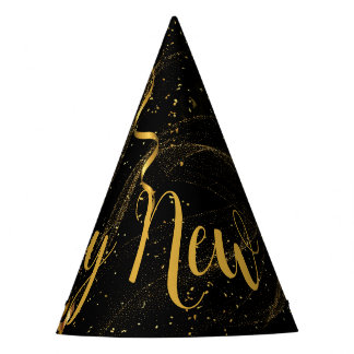 Happy New Year Black Gold (12) Party Hat Partyhütchen
