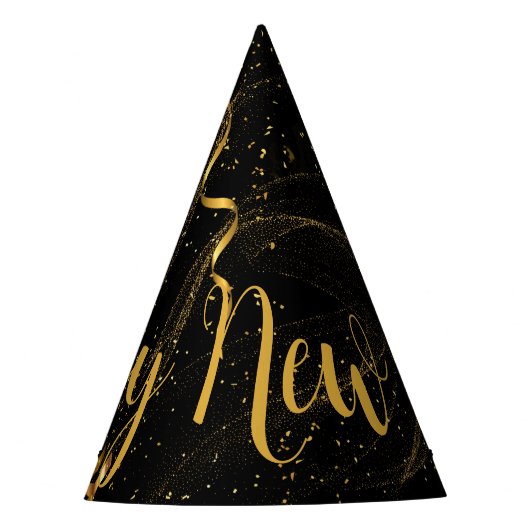Happy New Year Black Gold (12) Party Hat Partyhütchen (Vorderseite)