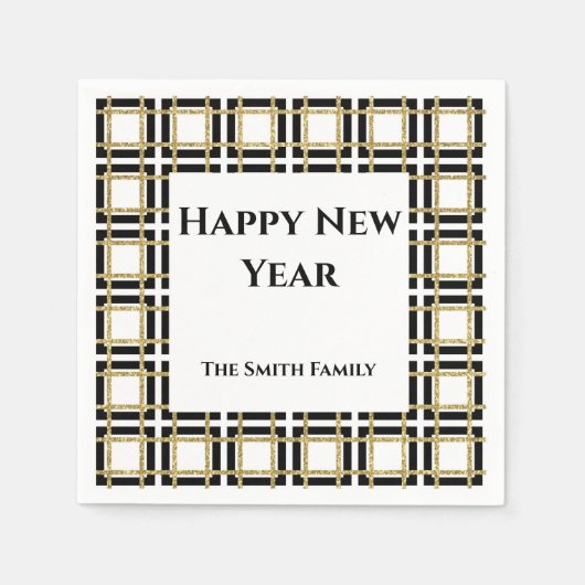 Happy New Year Black Gold Boxen Papier Napkin Serviette (Vorderseite)