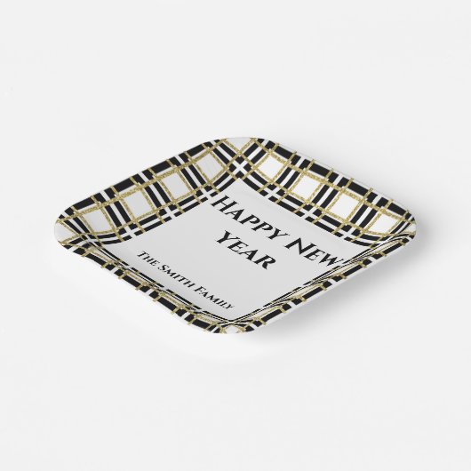 Happy New Year Black Gold Boxes Pappteller (Gewinkelt)