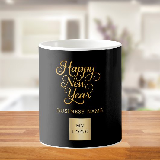 Happy New Year Black Gold Business Logo Kaffeetasse