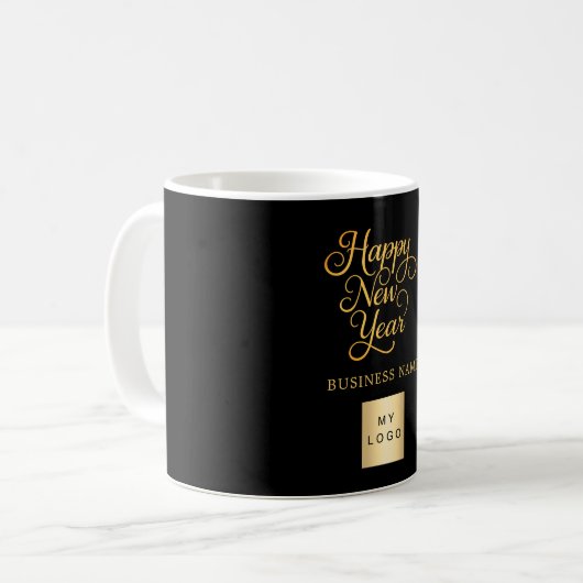 Happy New Year Black Gold Business Logo Kaffeetasse (Vorderseite Links)