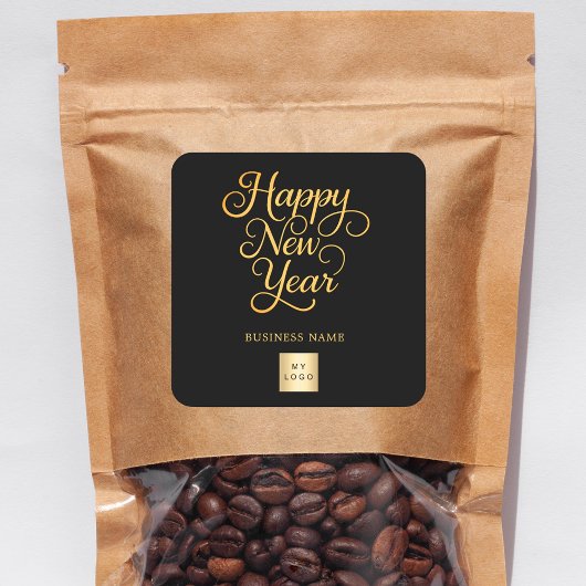 Happy New Year black gold business logo Quadratischer Aufkleber