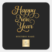 Happy New Year black gold business logo Quadratischer Aufkleber (Vorderseite)
