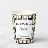 Happy New Year Black Gold Checkered BoxesPaper Cup Pappbecher (Rückseite)